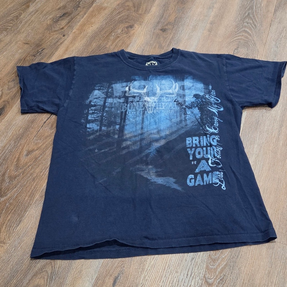 Bonehead Outfitters Mens Hunting T-Shirt Navy Blue Archery Deer Graphic Size M